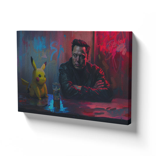 Elon Musk and Pikachu Portrait Canvas Print